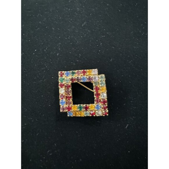 Vintage Square Rhinestone Brooch Pin - Retro Sparkle & Bling for Your Boring Jac - Picture 1 of 4
